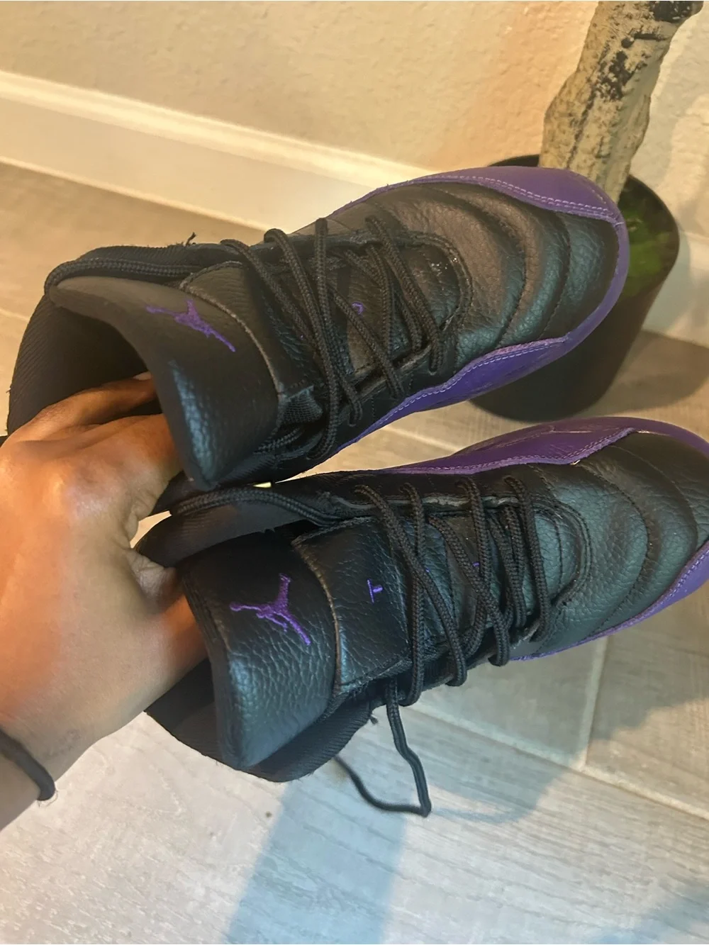 Jordan Black and Purple High-Top Sneakers